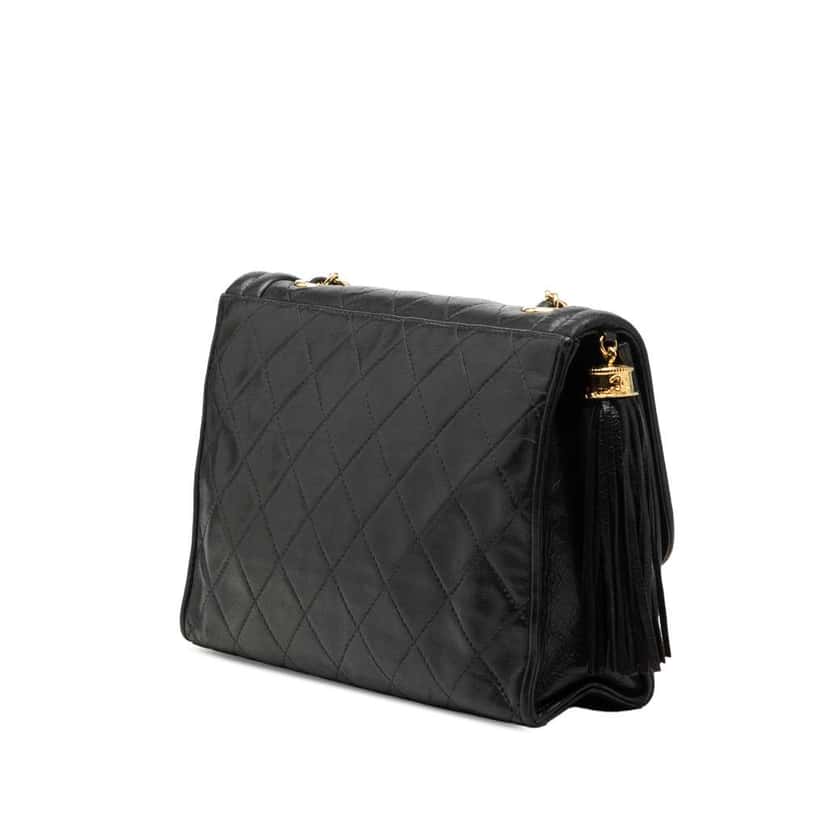 Chanel Quilted Lambskin Tassel Flap Black Leather Very good condition - Back View