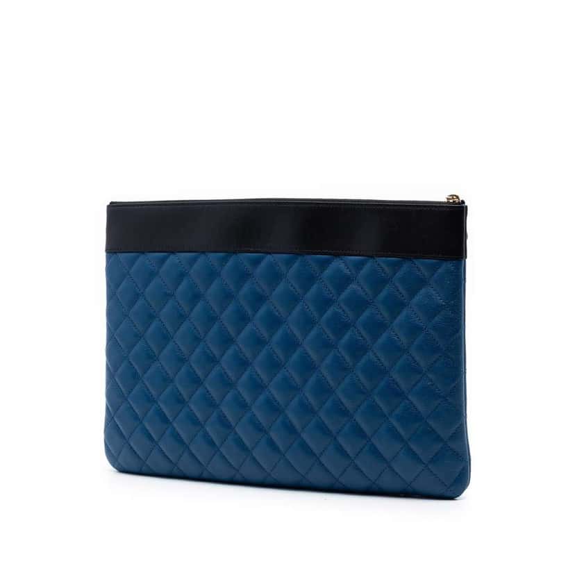 Chanel Large Bicolor Sheepskin Mademoiselle Zip Clutch Blue Leather Very good condition - Back View