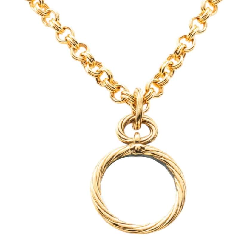 Chanel Mirror CC Pendant Chain Necklace Gold Metal Very good condition - Back View