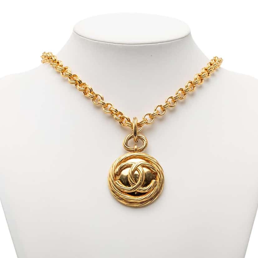 Chanel Mirror CC Pendant Chain Necklace Gold Metal Very good condition - Box View