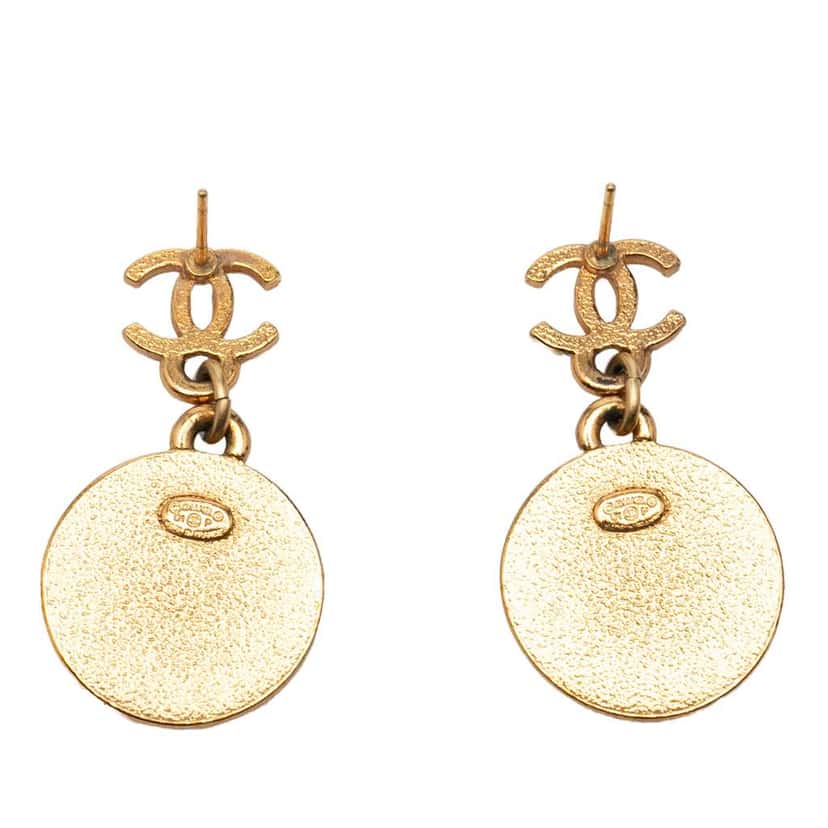 Chanel CC Gold Plated Enamel Star Dangling Push Back Earrings Gold Metal Very good condition - Back View