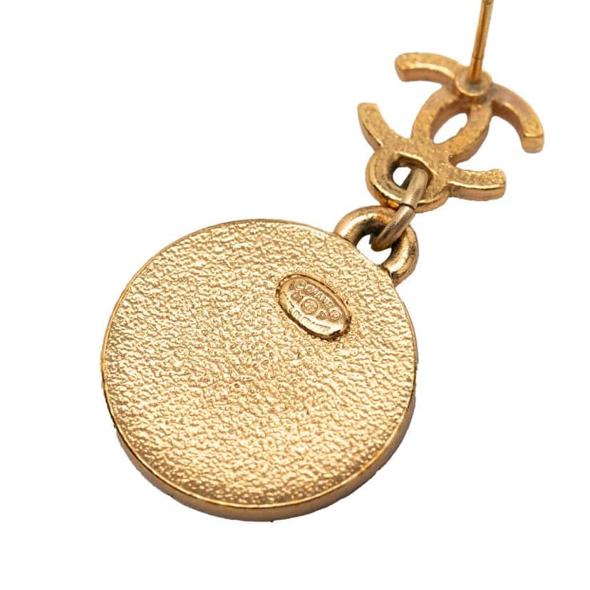 Chanel CC Gold Plated Enamel Star Dangling Push Back Earrings Gold Metal Very good condition - Inside View