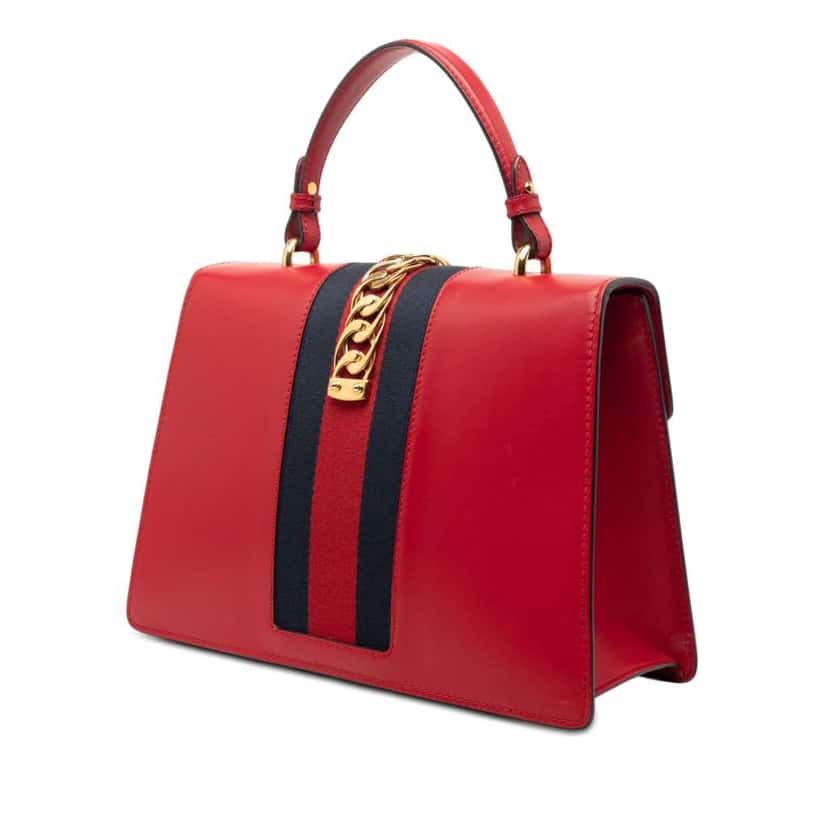Gucci Medium Leather Web Sylvie Top Handle Bag Red Leather Very good condition - Back View