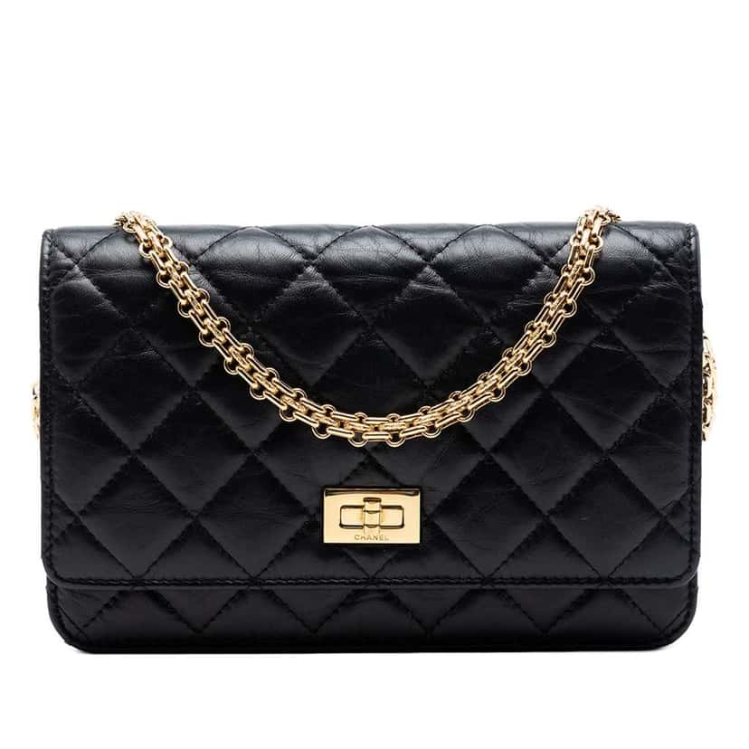 Chanel Quilted Aged Calfskin Reissue 2.55 Wallet on Chain Black Leather Very good condition - Front View