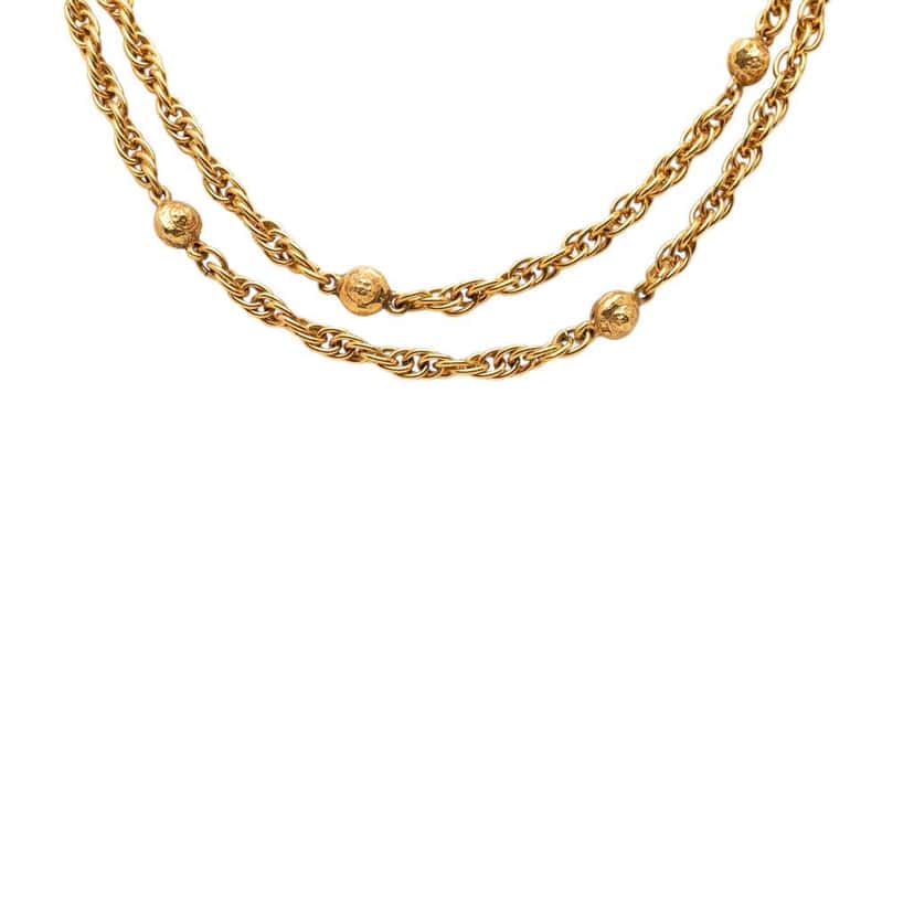 Chanel CC Gold Plated Station Chain Long Necklace Gold Metal Very good condition - Back View