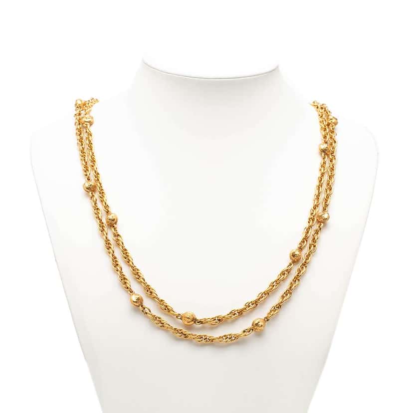 Chanel CC Gold Plated Station Chain Long Necklace Gold Metal Very good condition - Box View