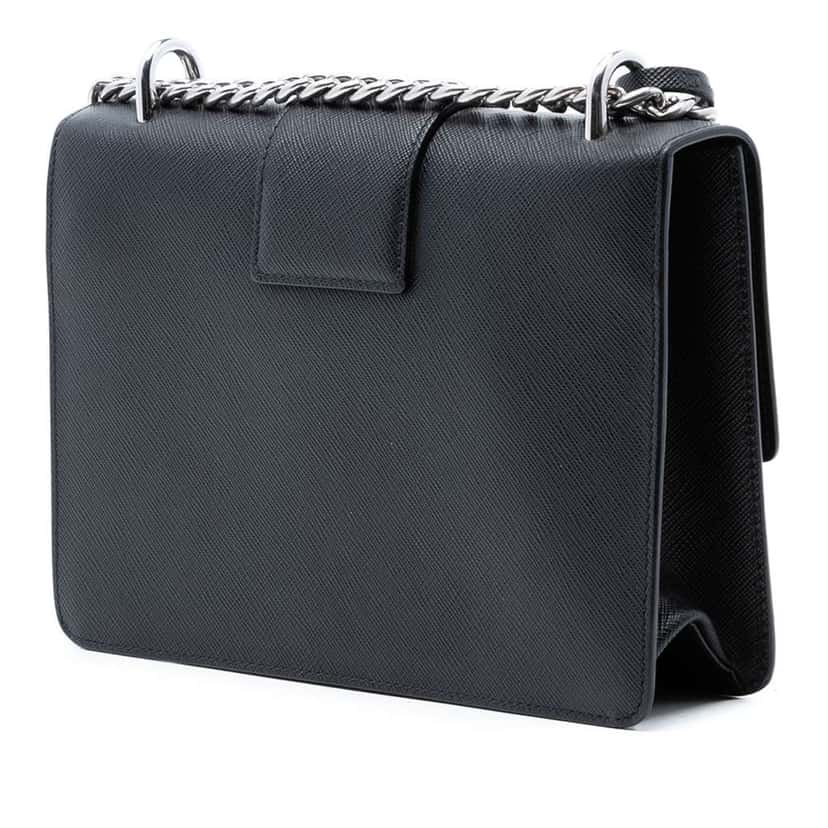 Prada Saffiano Lux Sound Lock Crossbody Black Leather Very good condition - Back View