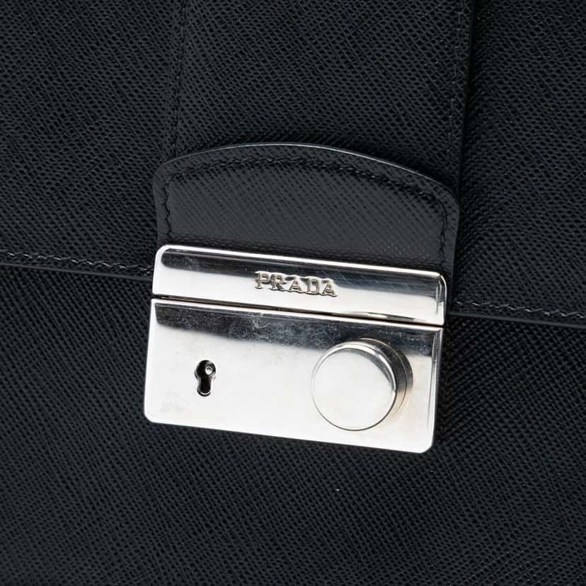 Prada Saffiano Lux Sound Lock Crossbody Black Leather Very good condition - Box View