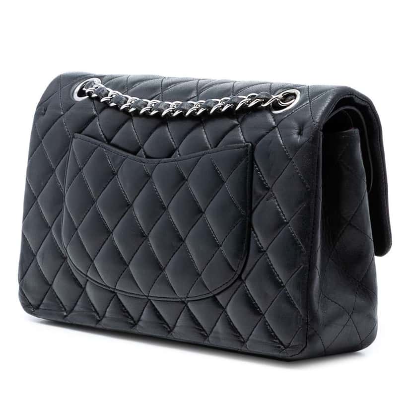 Chanel Medium Classic Lambskin Double Flap Black Leather Very good condition - Back View