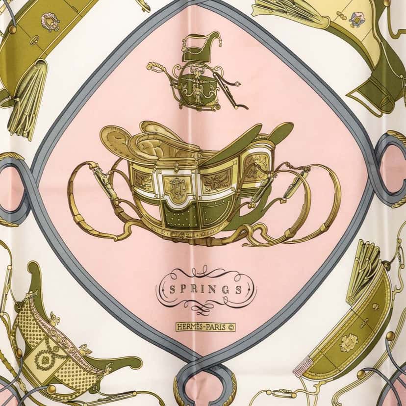 Hermès Springs Silk Scarf 90 Pink Silk Very good condition - Back View