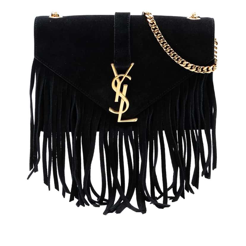 Saint Laurent Small Suede Monogram Envelope Fringe Crossbody Black Leather Very good condition - Front View