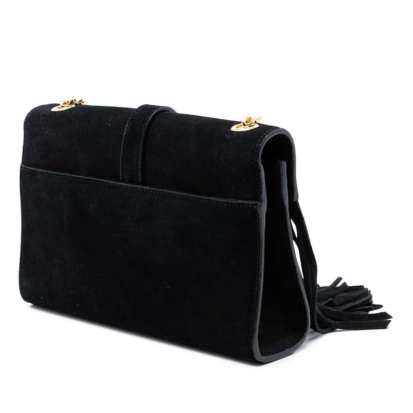 Saint Laurent Small Suede Monogram Envelope Fringe Crossbody Black Leather Very good condition - Back View