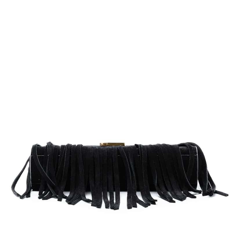 Saint Laurent Small Suede Monogram Envelope Fringe Crossbody Black Leather Very good condition - Inside View