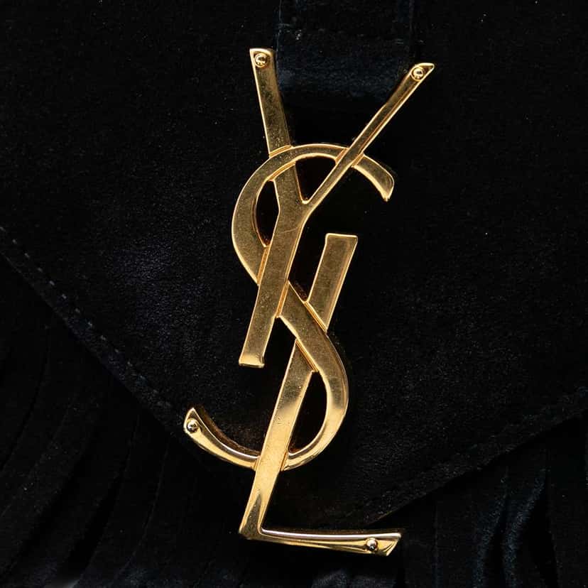 Saint Laurent Small Suede Monogram Envelope Fringe Crossbody Black Leather Very good condition - Box View