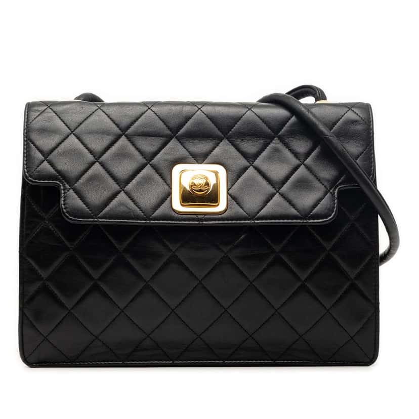 Chanel CC Quilted Lambskin Square Flap Black Leather Good condition - Front View