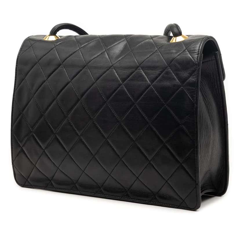 Chanel CC Quilted Lambskin Square Flap Black Leather Good condition - Back View