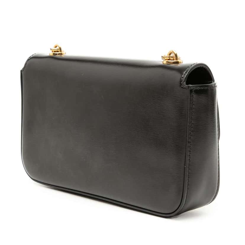 Celine Shiny Calfskin Claude Chain Shoulder Bag Black Leather Very good condition - Back View