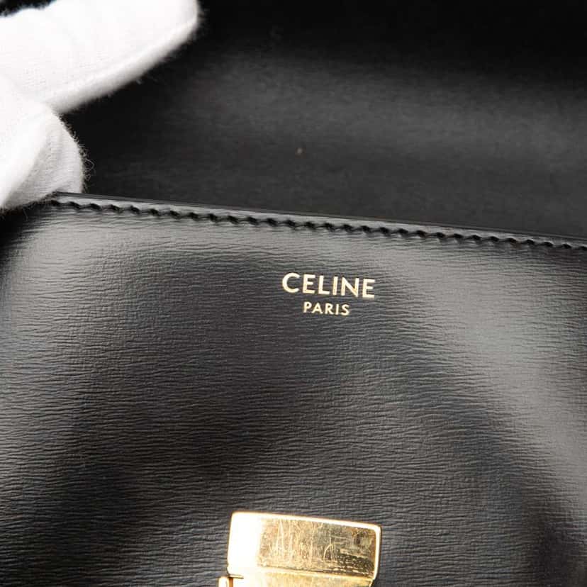 Celine Shiny Calfskin Claude Chain Shoulder Bag Black Leather Very good condition - Box View