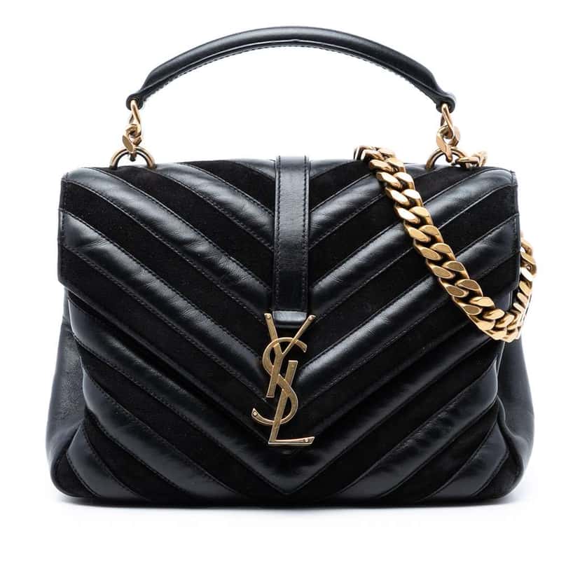 Saint Laurent Medium Calfskin and Suede Chevron Monogram College Satchel Black Leather Very good condition - Front View