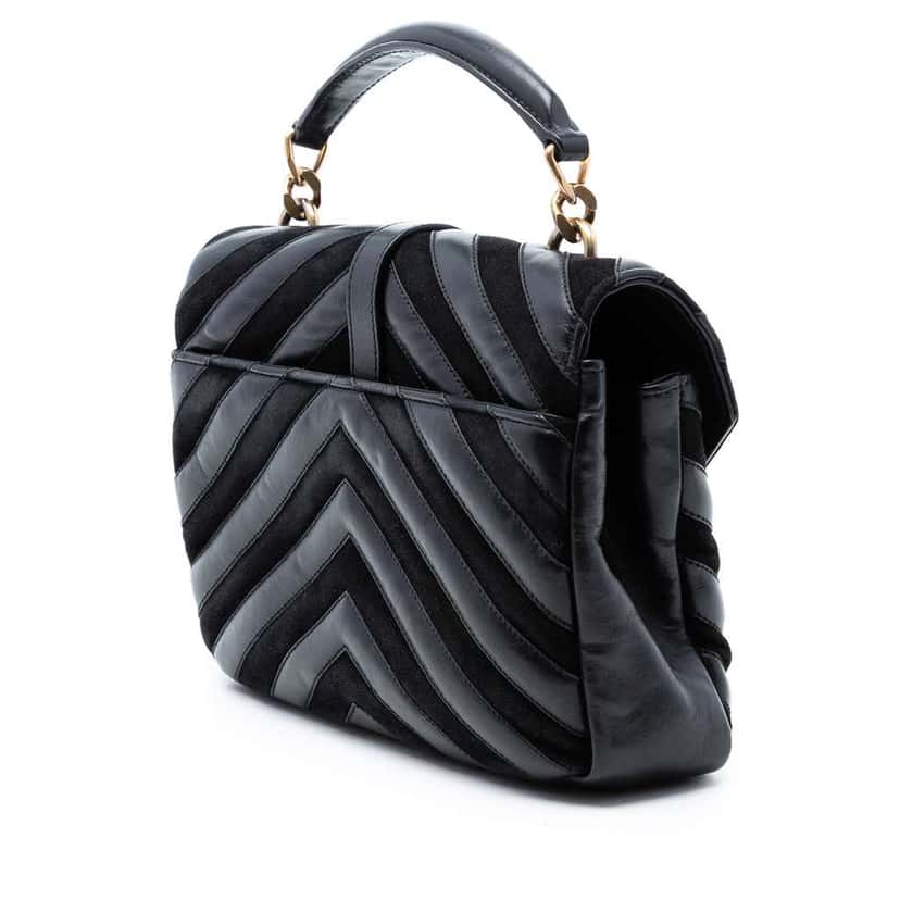 Saint Laurent Medium Calfskin and Suede Chevron Monogram College Satchel Black Leather Very good condition - Back View