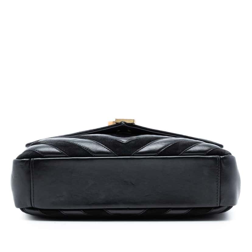 Saint Laurent Medium Calfskin and Suede Chevron Monogram College Satchel Black Leather Very good condition - Inside View