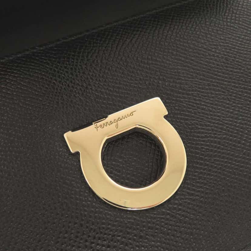 Salvatore Ferragamo Grained Calfskin Gancini Crossbody Black Leather Very good condition - Box View