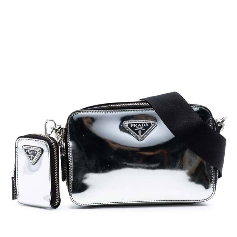 Prada Small Spazzolato Brique Crossbody Silver Leather Very good condition - Front View