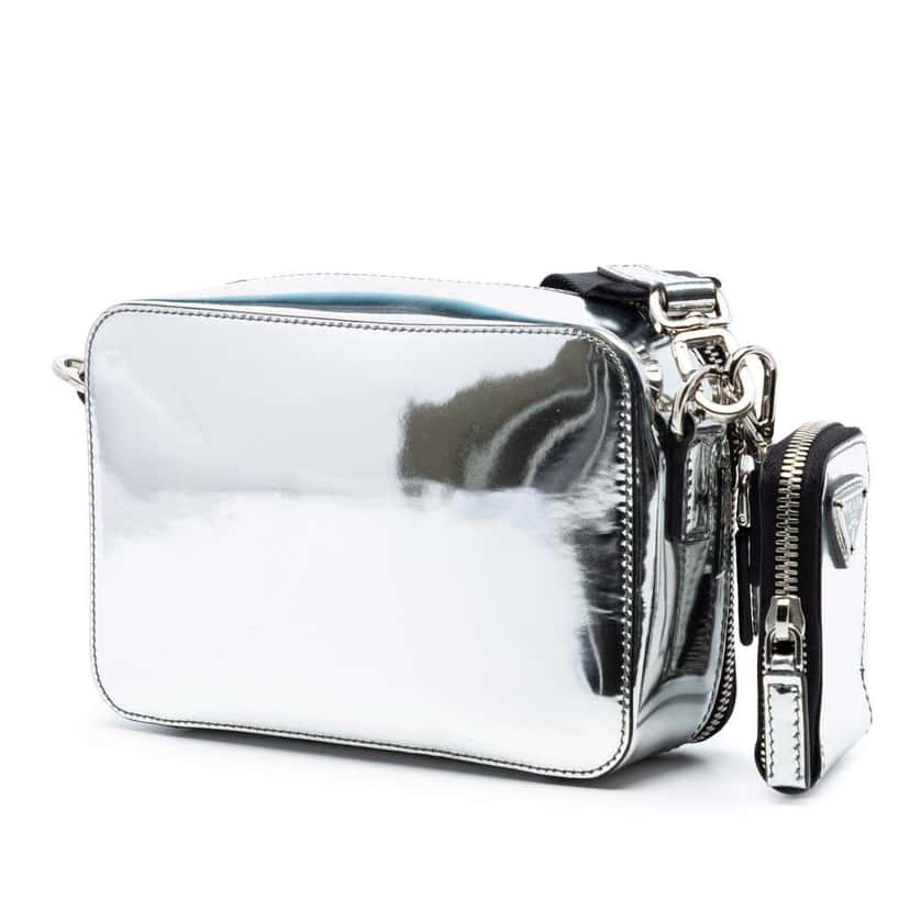 Prada Small Spazzolato Brique Crossbody Silver Leather Very good condition - Back View