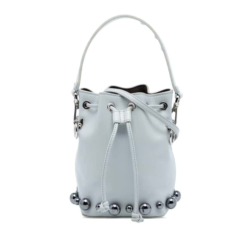 Fendi Mini Leather Pearl Mon Tresor Bucket Bag Grey Leather Very good condition - Front View