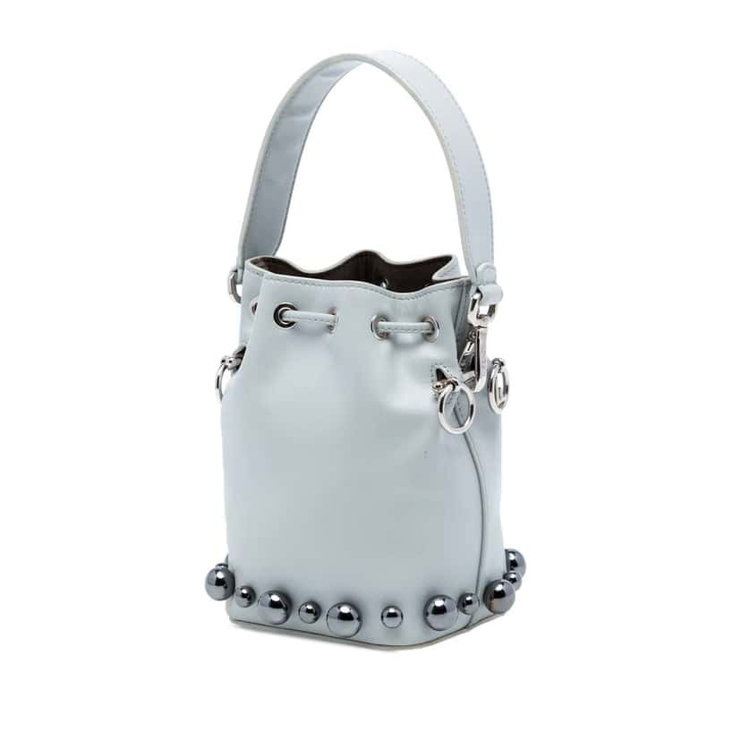 Fendi Mini Leather Pearl Mon Tresor Bucket Bag Grey Leather Very good condition - Back View