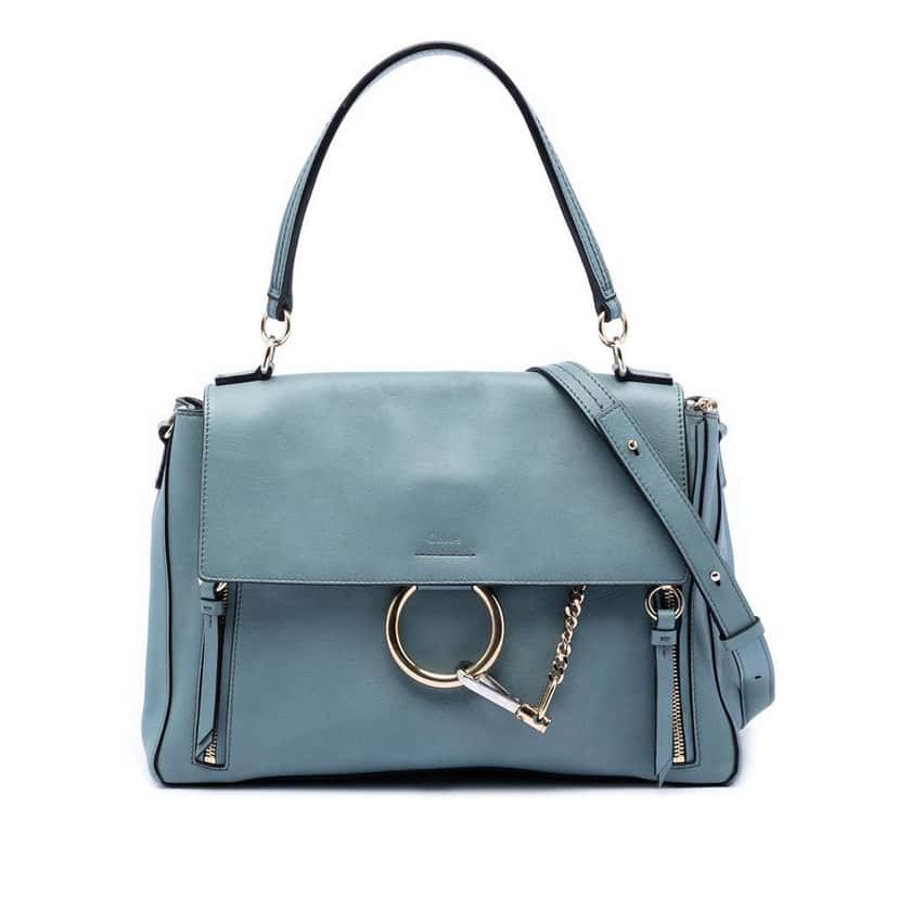 Chloé Medium Leather Faye Shoulder Bag Blue Leather Very good condition - Front View