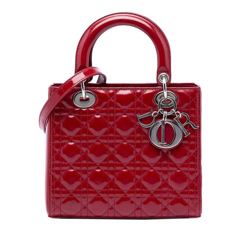 Dior Medium Patent Cannage Lady Dior Red Leather Very good condition - Front View