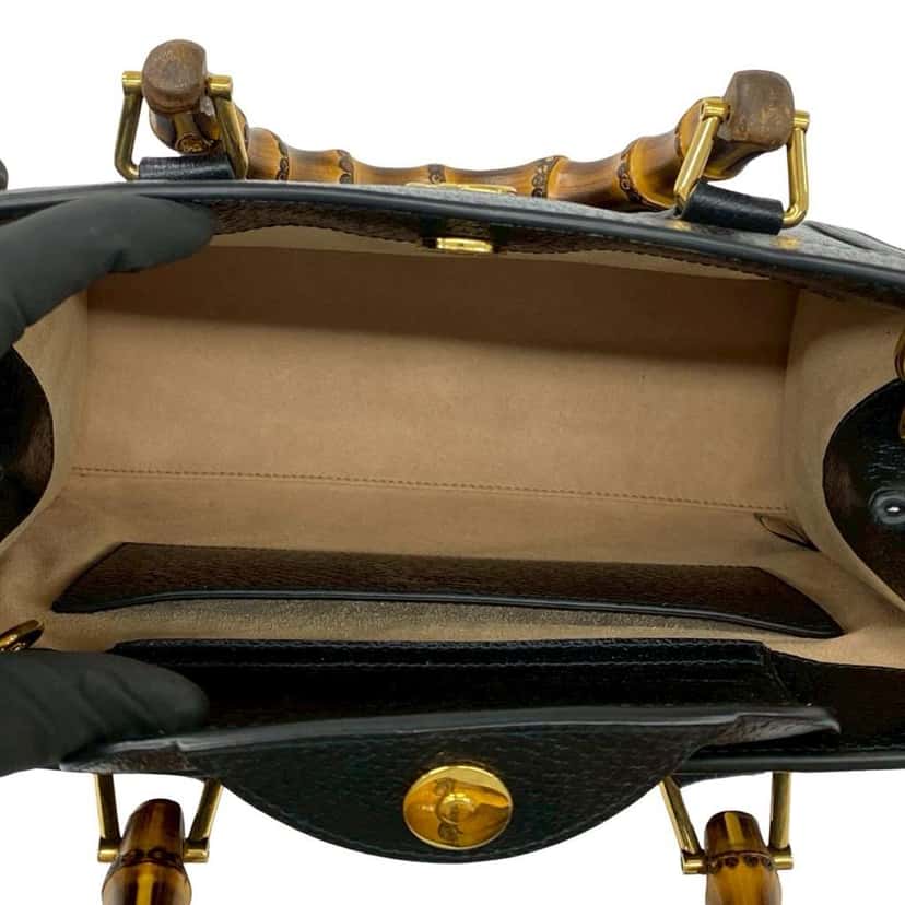 Gucci Medium Leather Bamboo Diana Satchel Black Leather Very good condition - Inside View