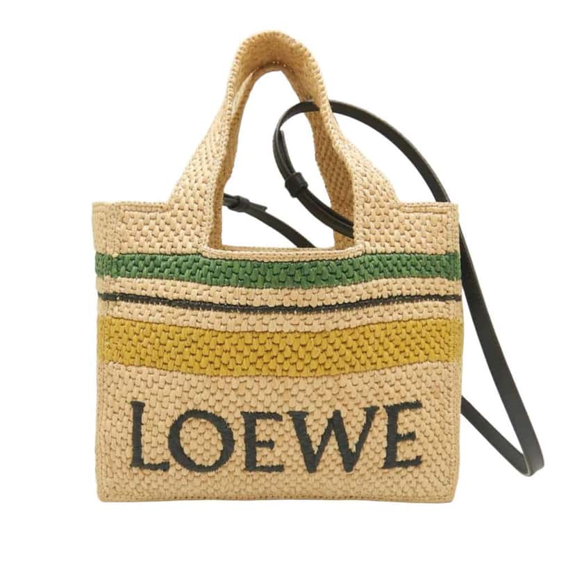 Loewe Paulas Ibiza Medium Raffia Striped Font Tote Beige Very good condition - Front View
