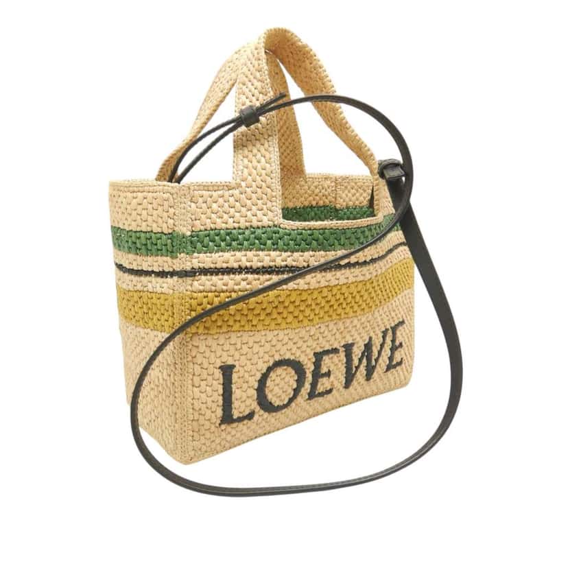 Loewe Paulas Ibiza Medium Raffia Striped Font Tote Beige Very good condition - Back View