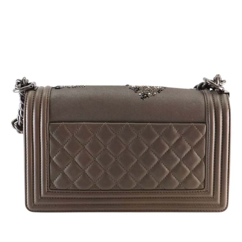 Chanel Old Medium Metallic Goatskin Crystal Boy Flap Brown Leather Very good condition - Back View