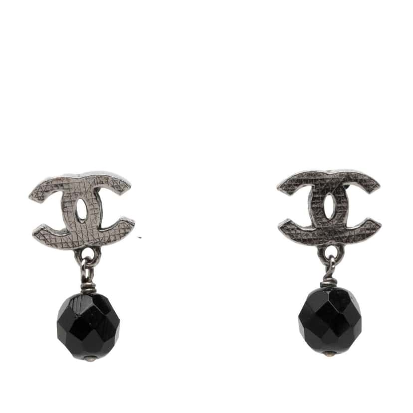 Chanel CC Brass Beaded Swing Push Back Earrings Silver Brass Very good condition - Front View