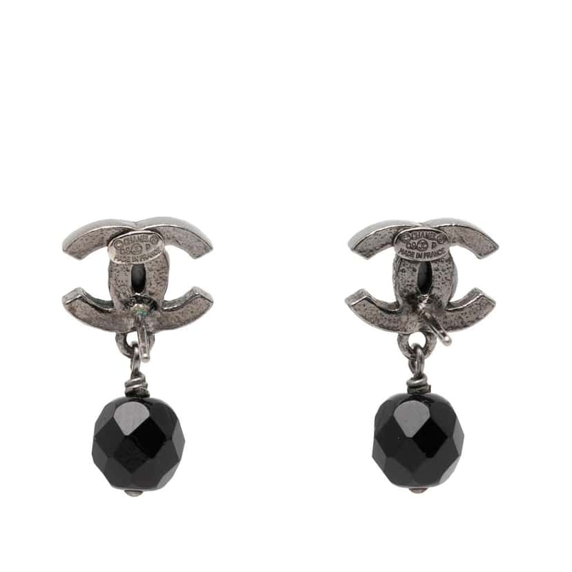 Chanel CC Brass Beaded Swing Push Back Earrings Silver Brass Very good condition - Back View