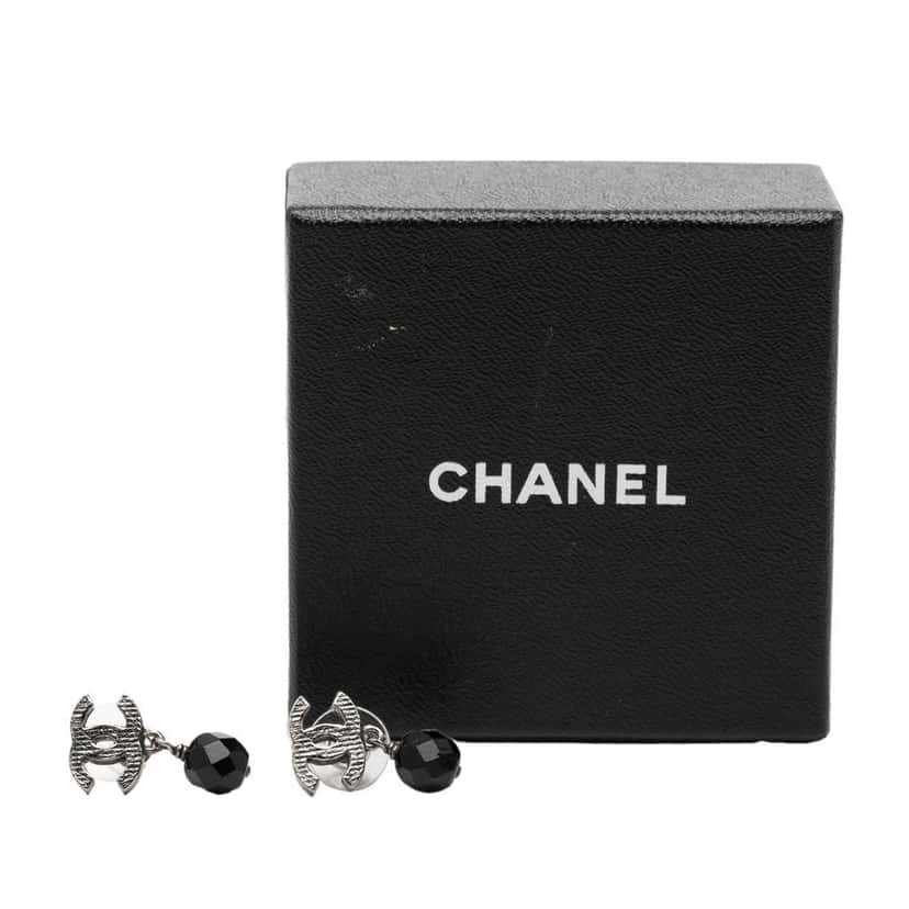 Chanel CC Brass Beaded Swing Push Back Earrings Silver Brass Very good condition - Model View