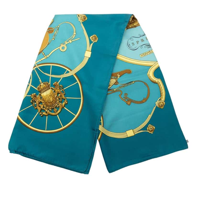 Hermès Springs Silk Scarf 90 Blue Silk Very good condition - Front View