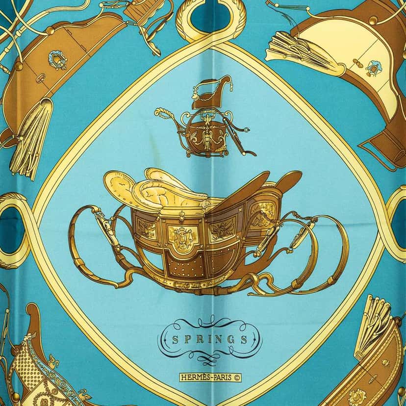 Hermès Springs Silk Scarf 90 Blue Silk Very good condition - Back View