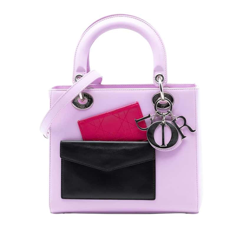 Dior Medium Calfskin Pockets Lady Dior Purple Leather Very good condition - Front View