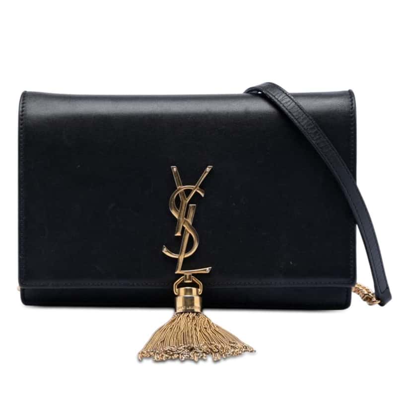 Saint Laurent Smooth Calfskin Monogram Kate Tassel Chain Wallet Black Leather Very good condition - Front View