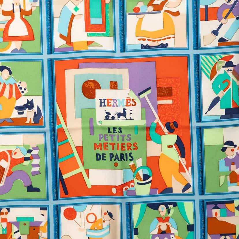 Hermès Les Petits Metiers De Paris Silk Scarf 90 Blue Silk Very good condition - Back View