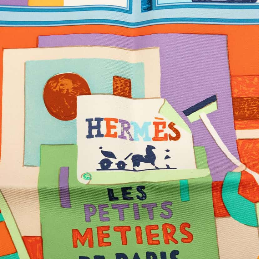 Hermès Les Petits Metiers De Paris Silk Scarf 90 Blue Silk Very good condition - Box View