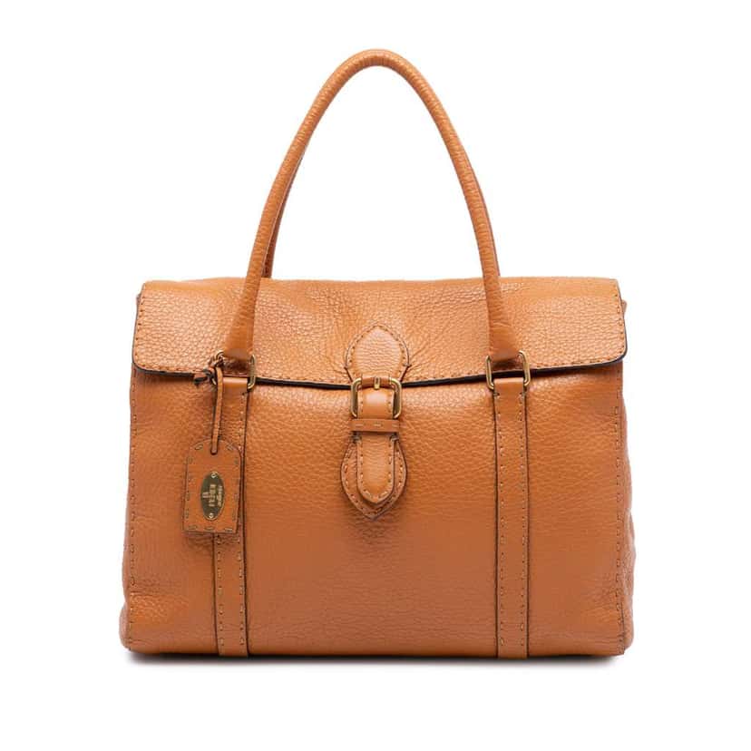 Fendi Large Leather Selleria Linda Handbag Brown Leather Very good condition - Front View