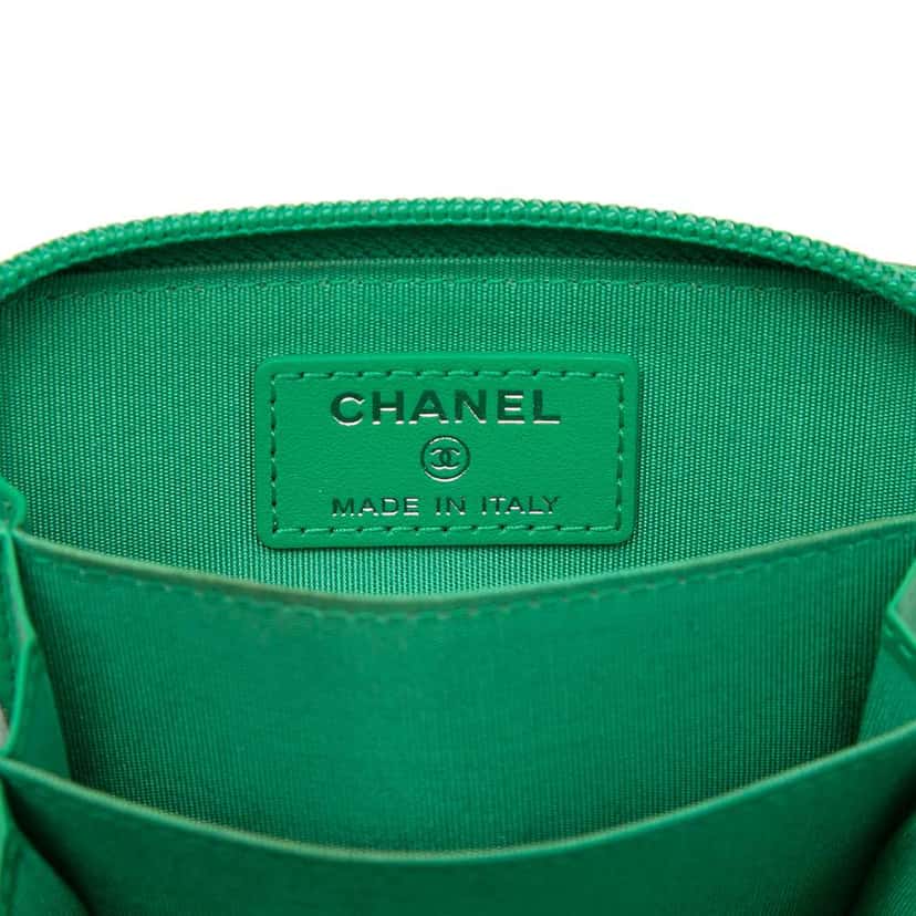 Chanel Quilted Caviar Boy Coin Pouch Green Leather Very good condition - Box View