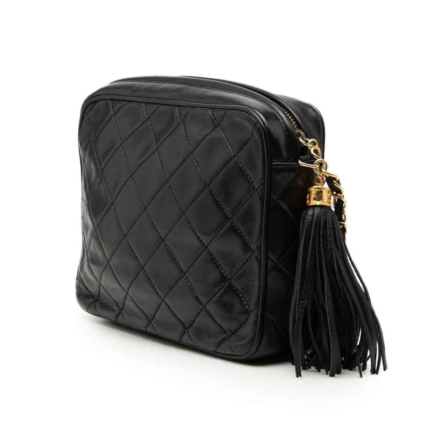 Chanel Mini CC Quilted Lambskin Tassel Camera Bag Black Leather Very good condition - Back View