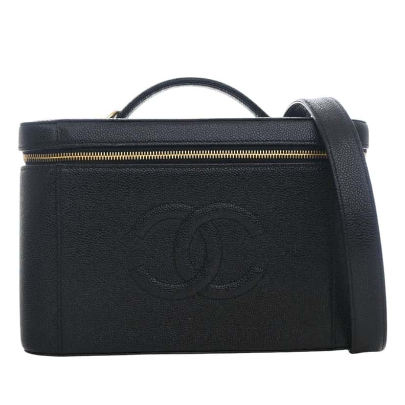 Chanel CC Caviar Vanity Bag Black Leather Very good condition - Front View