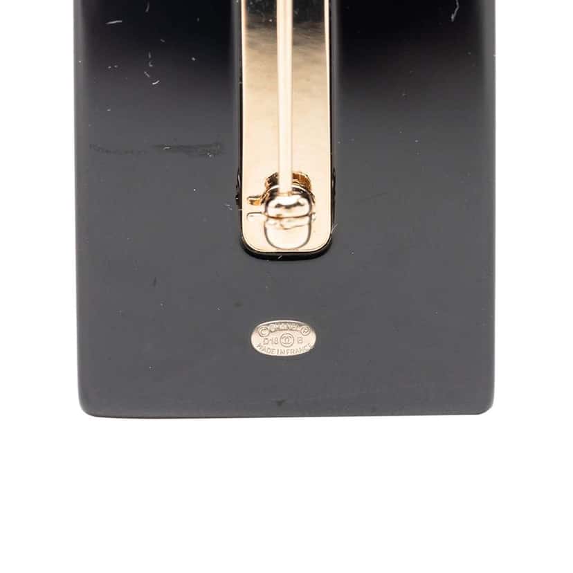 Chanel CC Resin and Faux Pearl Perfume Bottle Pin Brooch Black Very good condition - Inside View